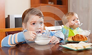 Children eating dairy breakfast