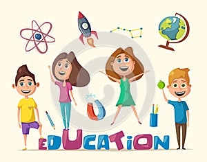 Children and education banner. Cartoon vector illustration