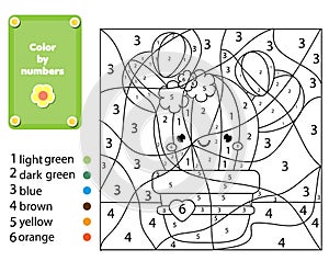 Children educational game. Coloring page with cactus plant. Color by numbers, printable activity for kids