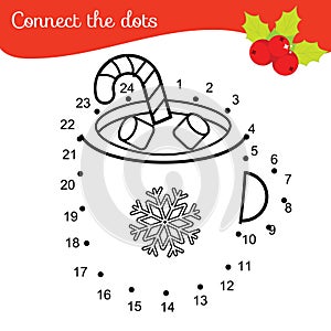 Children educational game. Connect dots by numbers. Dot to dot page. new Year, Christmas drink