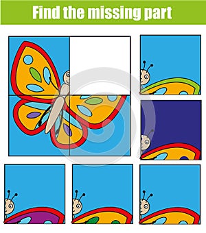 Children educational game. Find the missing piece and complete the picture. Puzzle kids activity. animals theme