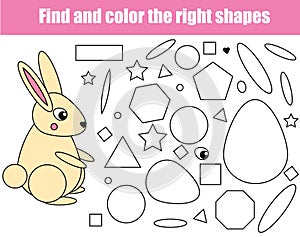 Children educational game. Find the rigth pieces and complete the picture. Puzzle kids activity. animals theme. learning shapes