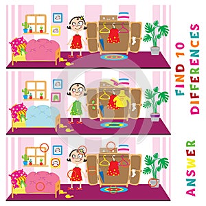 Children educational game of find ten differences. Vector funny activity