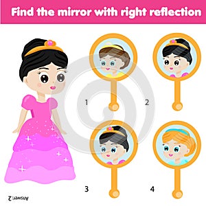 Children educational game. Matching pairs. Find the correct reflection