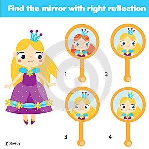 Children educational game. Matching pairs. Find the correct reflection in mirror