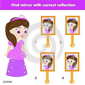Children educational game. Matching pairs. Find the correct reflection in mirror