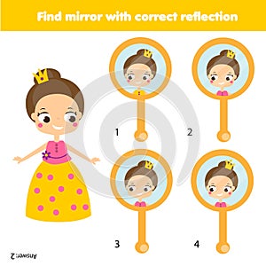 Children educational game. Matching pairs. Find the correct reflection in mirror