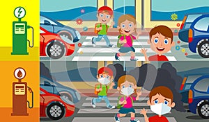 Children with electric cars and petrol cars