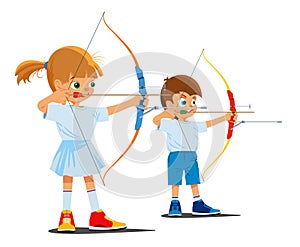 Children are engaged in sports archery