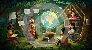 Global Learning Adventure: Diverse Kids in a Magical Forest