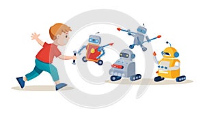 Children Engaging in Creative Play with Robots, vector design Generative AI