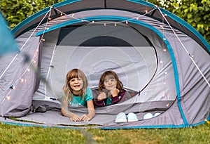 Children enjoying camping holiday