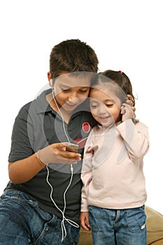 Children enjoying a mp4 player photo
