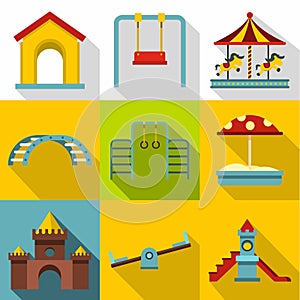 Children entertainment icons set, flat style