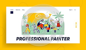 Children Face Painting Landing Page Template. Animator Wearing Pirate Costume Paint on Kids Faces during Birthday Party