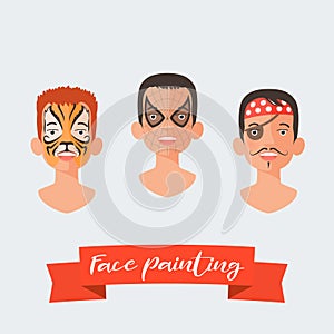 Children face painting set of vector illustrations