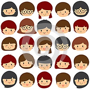 Children faces clip art set