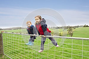 Children on farm gate