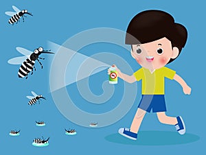 Children fight mosquito by spray. protection dengue fever concept. Vector illustration, Zika virus ,malaria, yellow fever