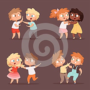 Children fighting. Anger boys punishing together bullies vector characters photo