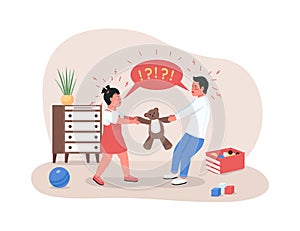 Children fighting over toy 2D vector web banner, poster