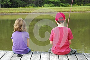 Children Fishing on Dock