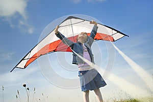 Children flying with a kite
