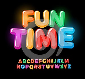 Children font. Bold kids alphabet for birthday celebrating and kids zone, room, time or baby toys logo template. Modern