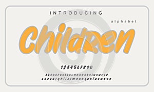 Children font. Elegant alphabet letters font and number. photo