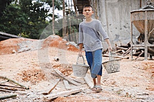 Children are forced to work construction., Violence children and trafficking concept,Anti-child labor, Rights Day on December 10