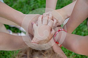 children, friends are playing in the garden, holding hands