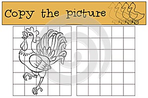 Children games: Copy the picture. Beautiful cute rooster.