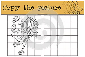 Children games: Copy the picture. Beautiful cute rooster. photo