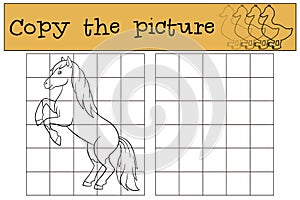 Children games: Copy the picture. Cute horse.