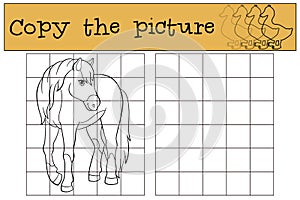 Children games: Copy the picture. Cute horse.