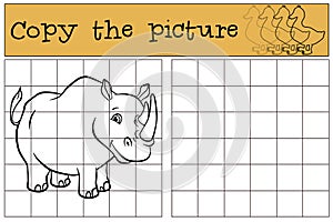 Children games: Copy the picture. Cute rhinoceros.