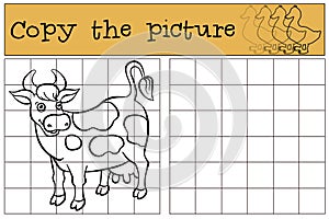 Children games: Copy the picture. Cute spotted cow. photo