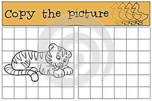 Children games: Copy the picture. Little cute baby tiger smiles.