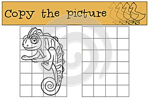 Children games: Copy the picture. Little cute chameleon.