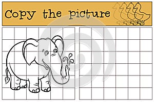 Children games: Copy the picture. Little cute elephant. photo