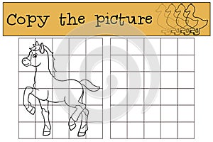 Children games: Copy the picture. Little cute foal.