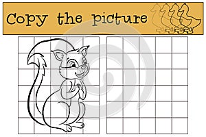 Children games: Copy the picture. Little cute squirrel.