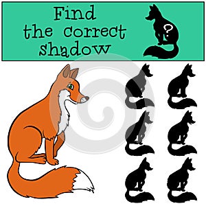 Children games: Find the correct shadow. Cute fox.