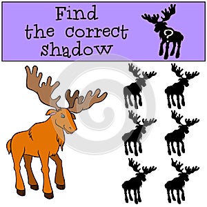 Children games: Find the correct shadow. Cute kind elk.