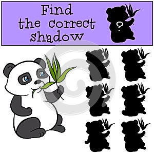 Children games: Find the correct shadow. Little cute panda.