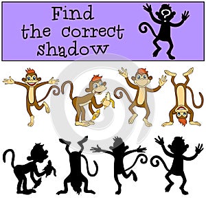 Children games: Find the correct shadow. Monkey.