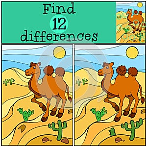 Children games: Find differences. Cute camel.