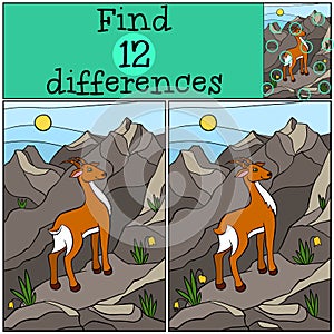 Children games: Find differences. Cute little antelope .