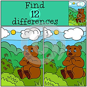 Children games: Find differences. Cute little bear.