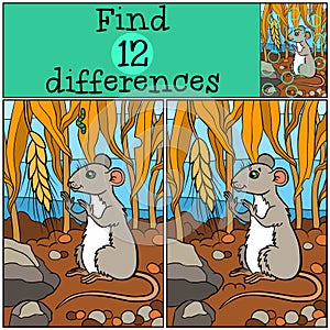 Children games: Find differences. Little cute mouse.